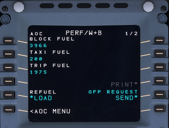 MCDU ATSU AOC PERF/W&B